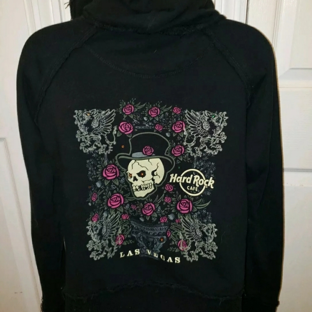 Hard Rock Cafe Las Vegas Skull Bling Hoodie Roses